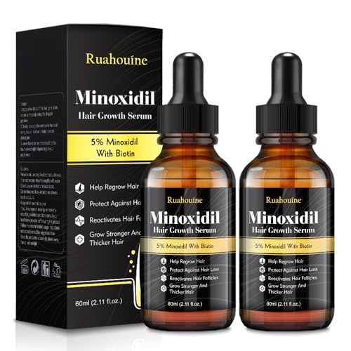 2-Pack 5% Minoxidil Hair Growth Serum, Hair Regrowth Treatment for Men and Women, Strengthens and Thickens Hair for Fuller, Longer Results, Beard and Facial Hair Enhancer
