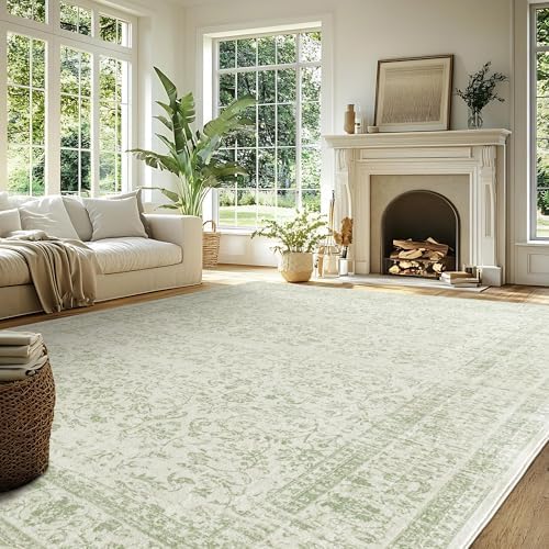 Nursery Rug for Baby Girl Boy,Washable Floral Print Sage Green Boho Area Rugs 6x9,Light Green