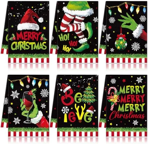 6 Pcs Christmas in July Kitchen Towels Lime Green Merry Christmas Tea Dishtowel 21 x 14 Inch Decorative Winter Bathroom Hand Towel Xmas Decor for Kitchen Bathroom Farmhouse Gift