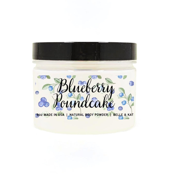 Body Powder for Men & Women Scented Blueberry Poundcake, Bath Perfume Dusting Powder with Fragrance & Essential Oils, Talc Free 8oz Container, Made in USA