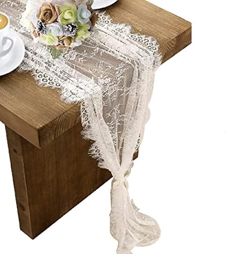 6 Pcs White Lace Table Runner 14 x 120 Inch Embroidered Boho Table Runner for Wedding Party Bridal Shower Decorations Vintage Rustic Table Runners
