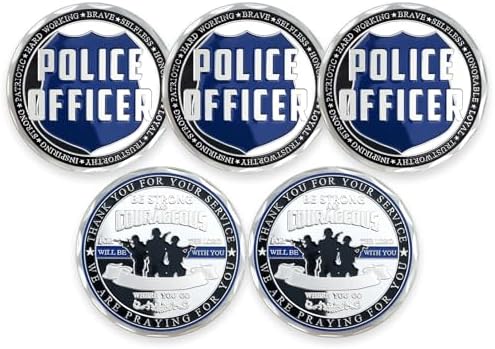 5 Pcs Police Officer Challenge Coin Thin Blue Line Thank You for Your Service Gift