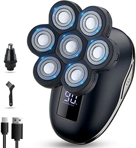 Electric Head Shaver for Bald Men - LED, Travel Lock, Nose Hair & Sideburns Trimmer