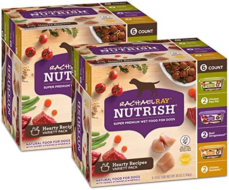 Rachael Ray Nutrish Premium Natural Wet Dog Food with Added Vitamins & Minerals, Hearty Recipes Variety Pack, 8 Ounce Tub (Pack of 12)
