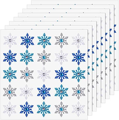 Outus 200 Pcs Blue Snowflake Dimensional Stickers Christmas 3D Diamond Snowflake Decoration Stickers for Christmas Holiday Envelopes Winter Decoration Crafts