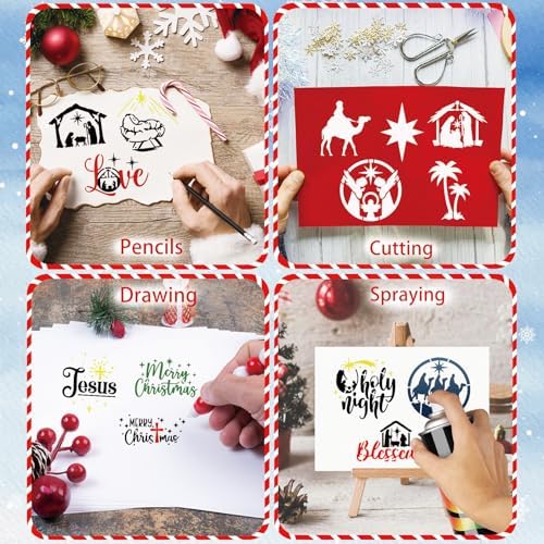 30 Pieces Small Christmas Nativity Stencils for Painting on Wood Reusable Palstic Nativity Scene Stencils for DIY Crafts Ornament Wood Cookie (3in Jesus)