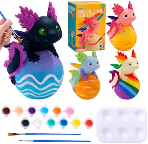JMMICO Paint Your Own Axolotl Lamp Kit, Axolotl Crafts Night Light, Stocking Stuffers for Kids, Arts and Crafts for Kids Ages 4-8, Girls Boys Birthday Christmas Gifts 6 7 8 9 10 11 12 Years Old