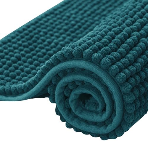 SUBRTEX Bathroom Rugs, 20" x 32" Chenille Bath Rug Soft Short Plush Bath Mat Soft Shower Mat Water Absorbent Shower Mat Quick Dry Machine Washable, Teal