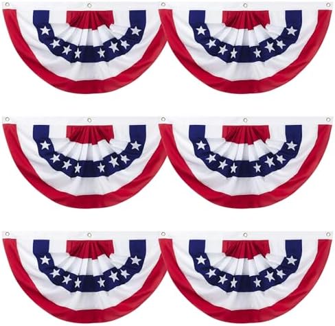 2 x 4 Ft American Pleated Fan Flag, USA Patriotic Half Fan Bunting Flag, Decoration Flags (red-6pcs)