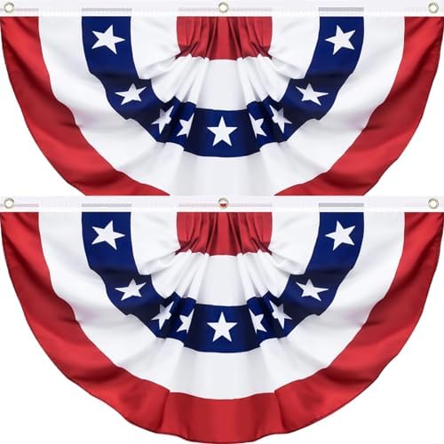 2 Pack USA Pleated Fan Flag, 3 X 6 Feet American US Bunting Flag Patriotic Decoration, 4th of July Memorial Day Independence Day Fourth July Outdoor Decor