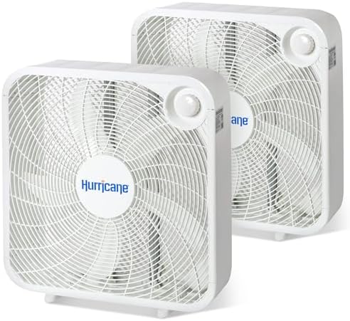 Hurricane 2-Pack Classic Floor Mount Box Fan w/ 3 Quiet Speeds, White, 20" - Corded Portable Electric Air Cooling Unit w/Powerful 2400 CFM Airflow for Home, Garage, Office, Bedroom & Basement