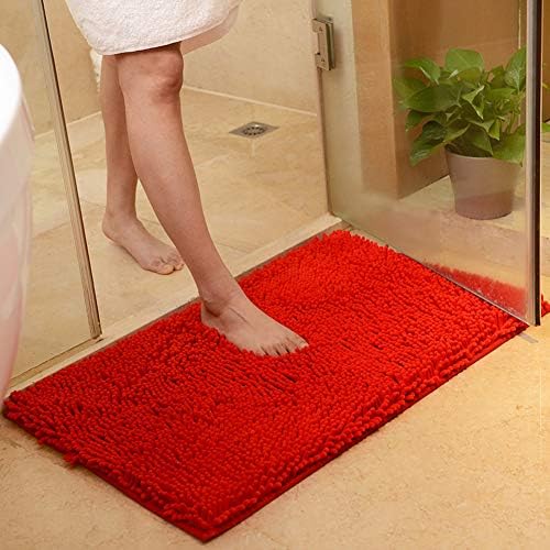 vctops Christmas Red Plush Chenille Bath Rugs 16"x24" Extra Soft and Absorbent Microfiber Shag Rug, Non-Slip Runner Carpet for Tub Bathroom Shower Mat (Red,16"x24")