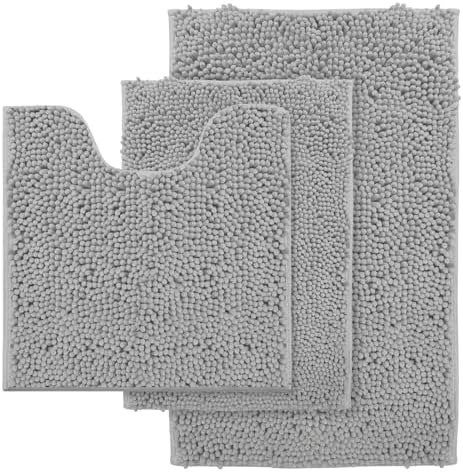 3 Piece Bathroom Rug Set Non Slip 3 Piece Bath Rug Set Ultra Soft Bath Rug,Absorbent Shaggy Bath Mat,Perfect Plush Bathroom Mats Sets with U-Shaped Toilet Mat