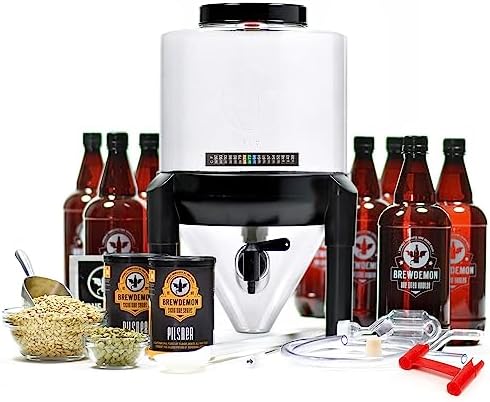 BrewDemon Craft Beer Brewing Kit Signature Pro with Bottles - Conical Fermenter Eliminates Sediment and Makes Great Tasting Home Brewed Beer - Includes Gallon Pilsner Recipe