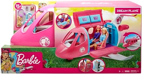 Barbie Toy Airplane Playset, Dreamplane with 15+ Doll-Sized Accessories Including Puppy, Snack Cart, Reclining Seats & More (Amazon Exclusive)