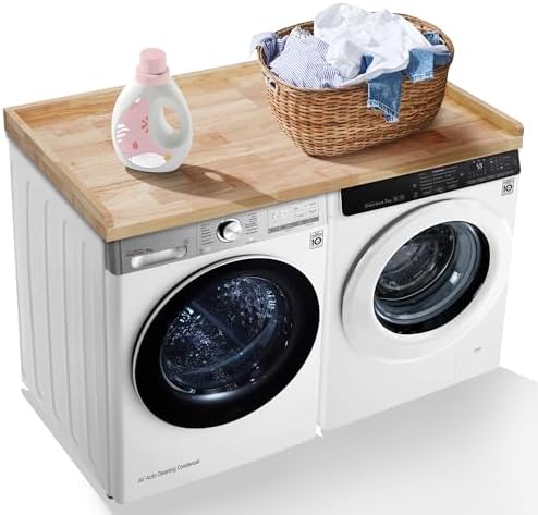 Washer Dryer Countertop, Laundry Countertop Over Washer and Dryer, Laundry Machine Topper for Front Loaders, 100% Natural Wood, Fits All Major Brands, Anti Vibration Pads, 54” x 27.5" Natural