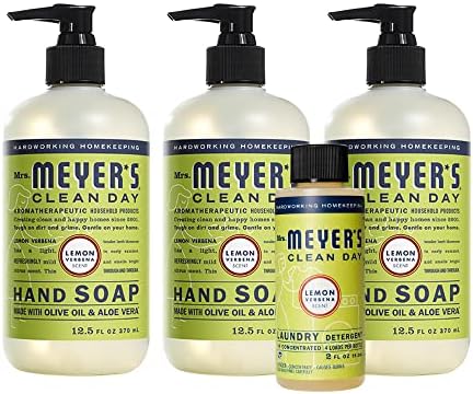 Mrs. Meyer’s Clean Day Variety, 3 Liquid Hand Soap Lemon Verbena, 1 4x Concentrated Laundry Detergent 2 oz, 1 CT