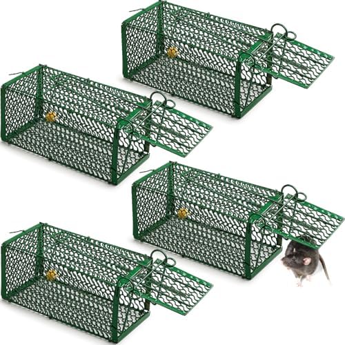 Qualirey 4 Pcs Humane Rat Trap Chipmunk Squirrel Cage Trap Foldable Rodent for Small Live Animal Voles Hamsters Catch and Release for Kitchen Yard Garage Indoors Outdoors (Green)