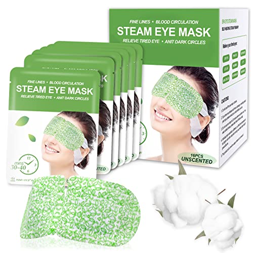 16 Packs Steam Eye Masks for Dry Eyes, Self Heating Warm Compress for Eyes Fatigue & Puffiness Relief, Disposable Heated Eye Mask Travel Essentials, Spa Relaxation Set for Women Christmas, Unscented