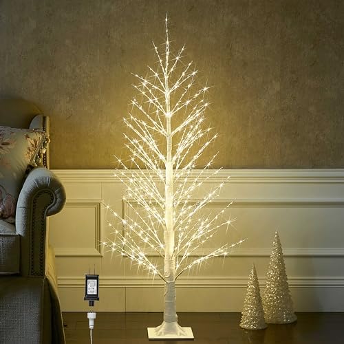 Hairui Lighted White Tree with 450 LED Fairy Lights 4FT, Alpine Tree with Lights Plug in for Indoor Outdoor Winter Home Christmas Holiday Decoration