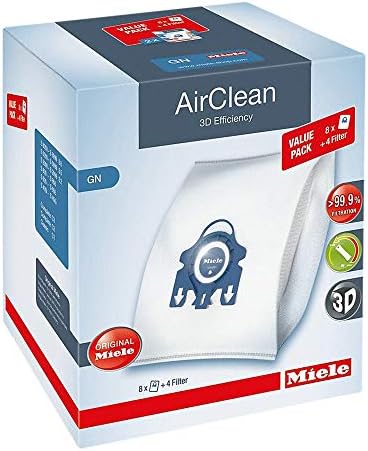 Miele AirClean 3D Efficiency Dust Bag, Type GN, XL Value Pack, 8 Bags and 4 Filters
