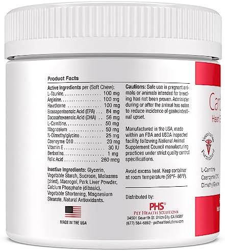 Cardio MAX Heart Support Supplement for Dogs - L-Taurine, L-Carnitine, EPA and DHA, Coenzyme Q10 - Aids Circulatory Strength, Cardiovascular Support, Heart Muscle Function- 60 Soft Chews