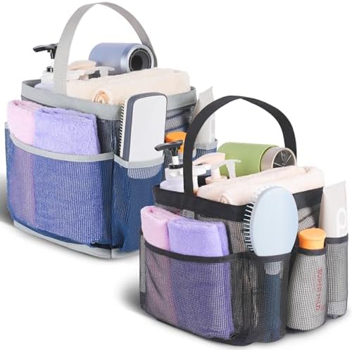 2 Pack Mesh Shower Caddy Portable for College Dorm Room Essentials, Shower Caddy Dorm with 8-Pocket Large Capacity,Shower Bag for Beach,Swimming,Gym