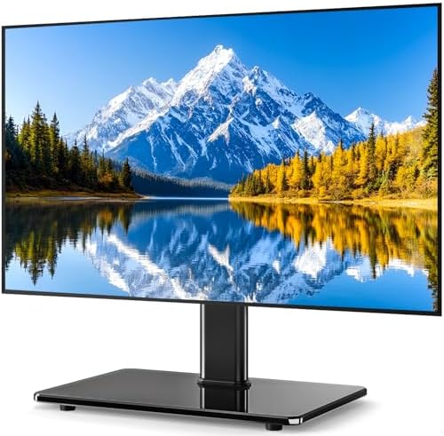 5Rcom Universal Swivel TV Stand for 27-60 inch Curved/Flat Screen TVs, Table Top TV Base Replacement Holds up to 88 lbs, Height Adjustable TV Stand Mount with Tempered Glass Base, MAX VESA 400x400mm