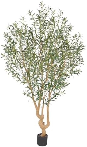 Majestic Faux Olive Tree 7 feet – Artificial Olive Tree Indoor & Outdoor with Lifelike Leaves & Textured Branches for Living Room, Office, Entryway,Patio