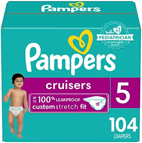 Pampers Cruisers Diapers - Size 5, 104 Count, Disposable Active Baby Diapers with Custom Stretch