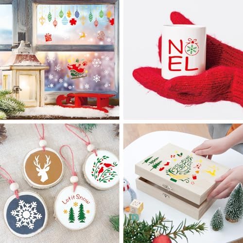 Christmas Stencils for Crafts Ornament Reusable Holiday Christmas Window Snow Stencil for Painting on Wood DIY Glass Wall Furniture Door Hanger Sign (crafts39) ﻿