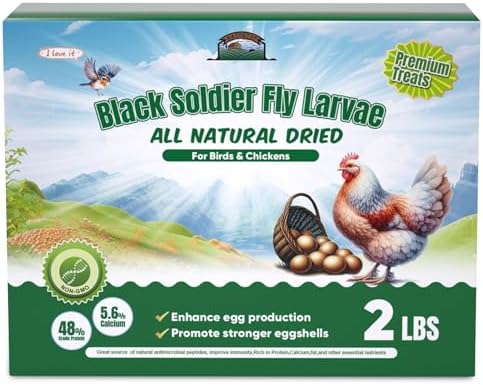 Black Fly Larvae for Chickens Bulk 2LB - NON GMO Soldier Fly Larvae for Chickens More Calcium than Meal Worms Dried for Wild Birds Ducks Food, Chicken Worms Treats Grubs scratch for laying hens
