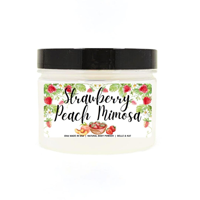 Body Powder for Women & Men Scented Strawberry Peach Mimosa, Perfume Dusting Powder, Bath Powder with Fragrance & Essential Oils, Talc Free, 8oz Container, Made in USA