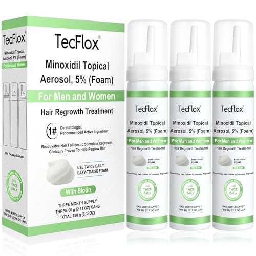 Minoxidil Foam - 5% Minoxidil for Men and Women, Hair and Beard Growth with Biotin, Thicker Hair, Unscented, 3 x 2.11 Oz, 3-Month Supply, Hair Loss Treatment,Green