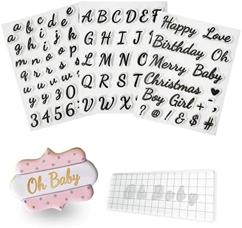 4PCS Alphabet Cake Stamps Tool for Fondant Cookie Biscuit, Pretty Handwriting Food Grade Fondant Letter Stamp Uppercase Lowercase Numbers Words Reusable Cookie Stamp for Christmas Party
