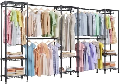 H11 Large Clothing Rack for Hanging Clothes Heavy Duty Garment Rack, Freestanding Wardrobe Closet Organizer and Storage with Expandable Hanger Rods, Extendable from 7.8 to 10.8 ft, Black