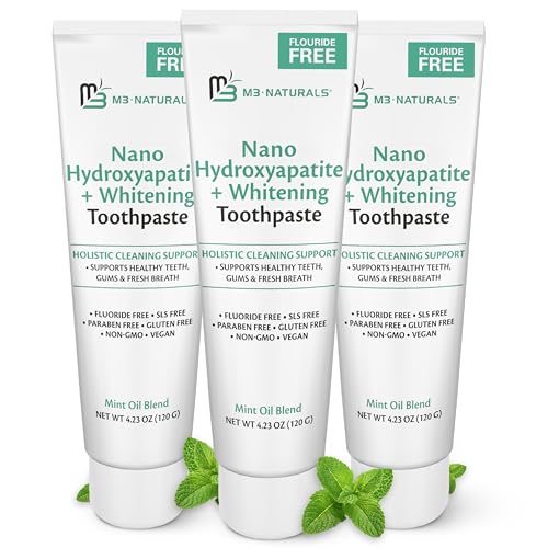 M3 Naturals Fluoride Free Nano Hydroxyapatite Toothpaste, Remineralizing & Whitening Formula for Sensitive Teeth, Promotes Healthy Gums and Fresh Breath, 4.23 OZ (120 G) 3 Pack