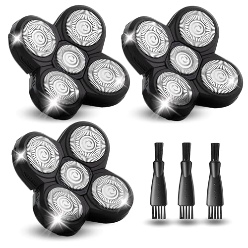 3 Pack Shaver Replacement Blades Compatible with Freedom Head Shaver Kit, 5 Blades Shaver Replacement Heads for Head Shavers for Bald Men, Replacement Blades for Head Electric Razor Shaving, 3 Brush