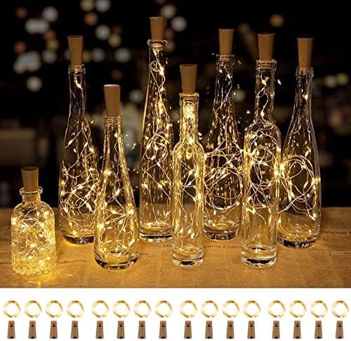 Brightown Wine Bottle Lights with Cork, 20 Pack 20 LED Waterproof Battery Operated Cork Lights, Silver Wire Mini Fairy Lights for Liquor Bottles DIY Party Bar Christmas Holiday Wedding Décor
