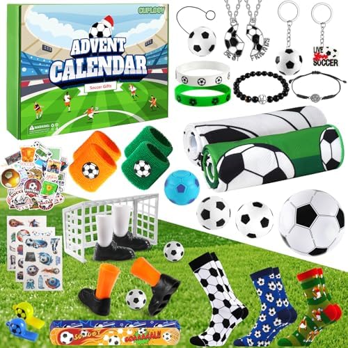 24 Days Soccer Advent Calendar 2025, Sports Advent Calendar for Teens World Soccer Gifts Party Favors, Surprise Christmas Countdown Gifts for Little Player Fans