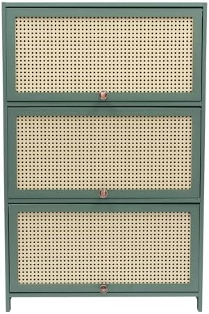 7-Tier Bamboo Shoe Rack Organiser Cabinet Free Standing Shoe Organiser with Breathable Flip-up Doors Storage Cabinet Organizer for Closet, Hallway, Entry Way, Bedroom,Green