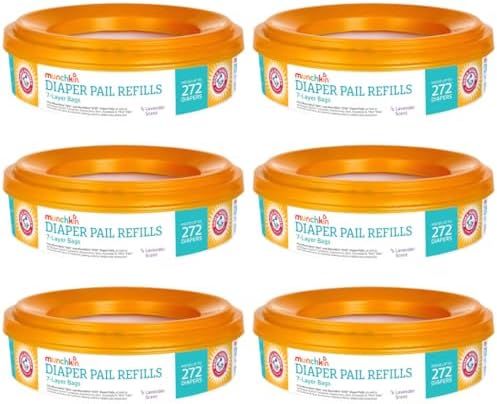 6 Munchkin A&H Diaper Pail Refill Rings, Each Holds up to 272 Newborn Diapers, 6 Pack