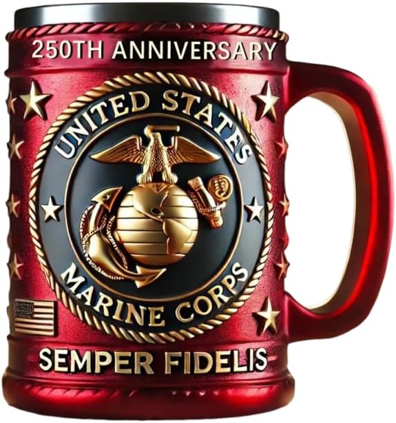250th Anniversary Military Commemorative 3D Mug, Exquisite Military Theme Mug, Creative Handmade Coffee, Symbol of Courage and Commitment (Marine Corps)