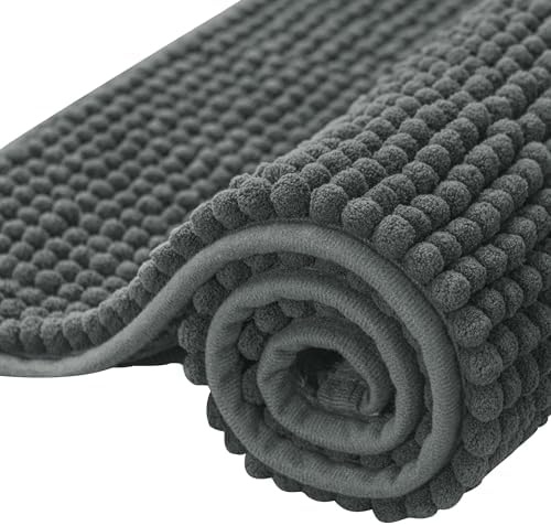 SUBRTEX Bathroom Rugs, 24" x 36" Chenille Bath Rug Soft Short Plush Bath Mat Soft Shower Mat Water Absorbent Shower Mat Quick Dry Machine Washable, Gray