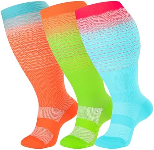 Plus Size Compression Socks Wide Calf for Women & Men 20-30 mmhg-Extra Wide Calf Knee High Support Socks for Nurse