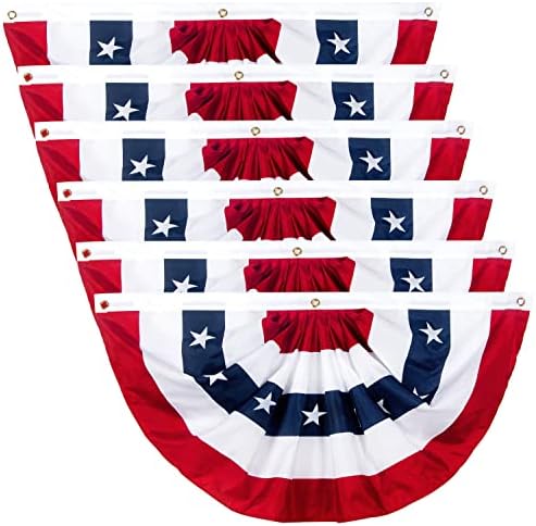 American Patriotic Bunting Flag, American Flag Bunting1.5x3Ft for Outside, Decoration Flags, Patriotic Half Fan Bunting Flag with Brass Grommets for 4th of July Indoor Outdoor Decorations (Set of 6)