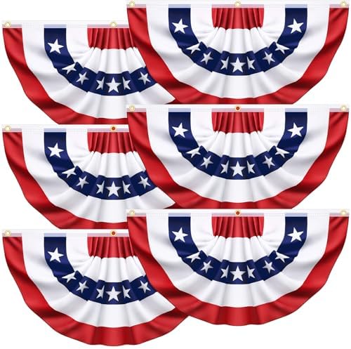 6 Pack USA Pleated Bunting Fan Flags, 1.5 x 3 Ft Patriotic Half Fan Banner American Flag Decoration Bunting for Outside Red White and Blue Decor Independence Day Memorial Day 4th of july Decorations