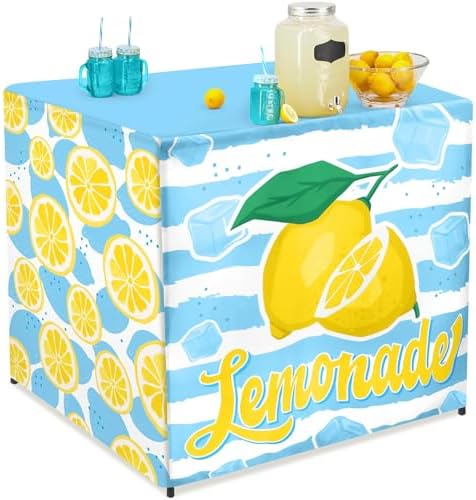 Lemonade Stand Kit for Lemonade Stand Supplies Lemonade Tablecloth Lemonade Table Cover Outdoor Yellow Lemon Business Sign for Folding Card Table Summer Beach Picnic Birthday Party Decor