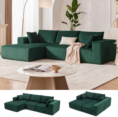 108” Modular Sectional Sofa, Cloud Sectional Couch with Deep Seat, Modern Modular L-Shape Sofa Couch with Chaise,Upholstered Couches for Living Room Bedroom (Green, Left Facing Chaise)