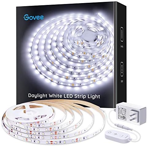 Govee White LED Strip Lights, Upgraded 16.4ft Dimmable LED Light Strip 6500K Bright Daylight White, Strong Adhesive, 300 LEDs Flexible Tape Lights for Mirror, Kitchen Cabinet, Bedroom, Christmas Decor